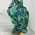 Green Leaf Print Maxi Dress