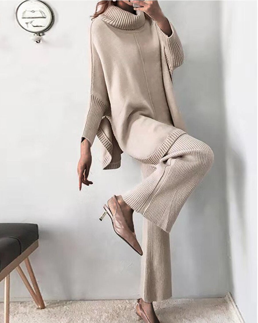 Elegant High Collar Sweater Set