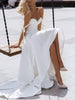 Lace-up Elegant Hanging Shoulder White Long Gown