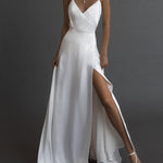 White Suspenders Tight-fitting Slit Long Dress