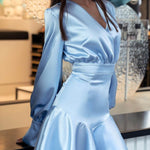 Fashionable Satin Mermaid Puff Sleeve Dress