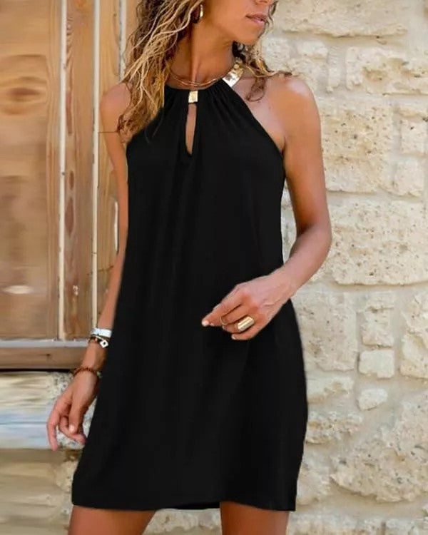Solid Sleeveless Shift Above Knee Casual Dresses