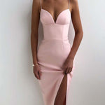 Fashion Sling Side Slit Tight-fitting Multi-color Mid-length Gown