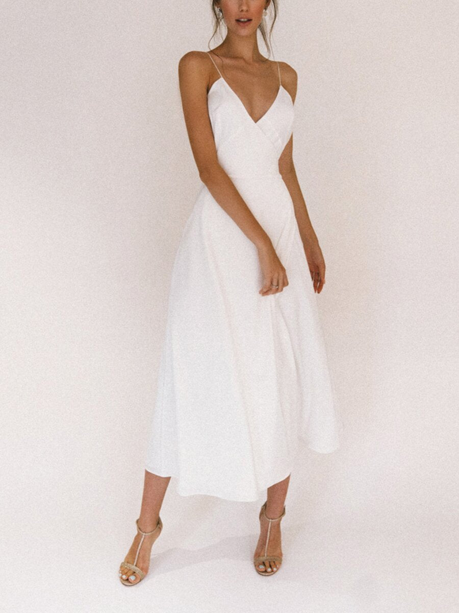 White Slit Sling Dress