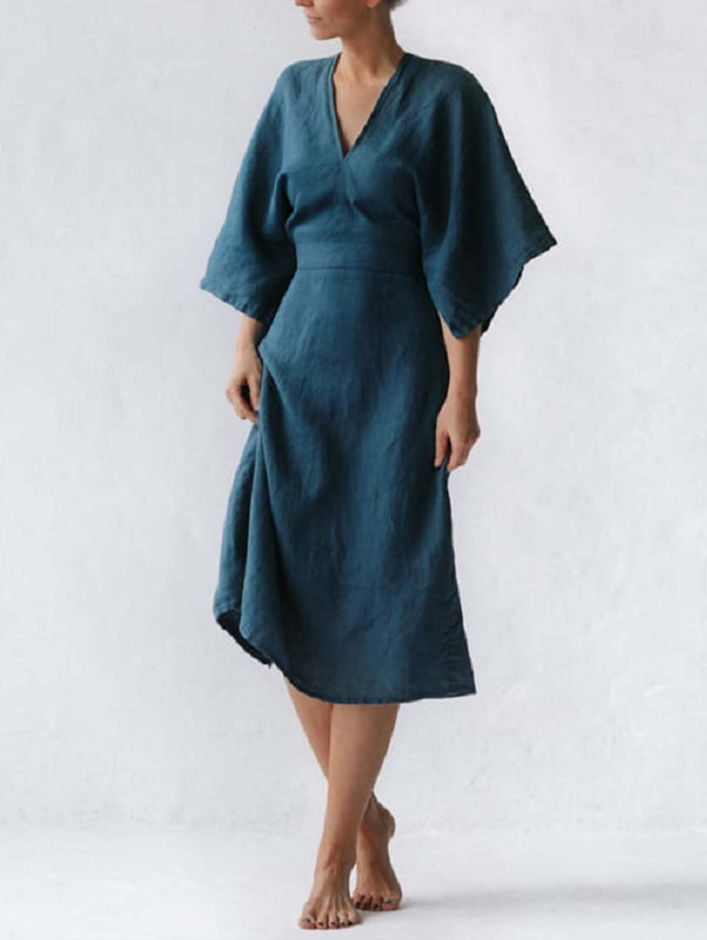 *Elegant Ink Blue Linen Dress