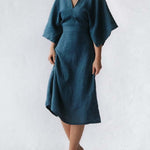 *Elegant Ink Blue Linen Dress