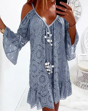 Lace Crochet 34 Sleeves Off Shoulder Tunic Dresses