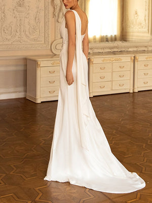 One-shoulder Stitching White Side Slit Cocktail Dress