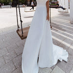 Lace-up Elegant Hanging Shoulder White Long Gown