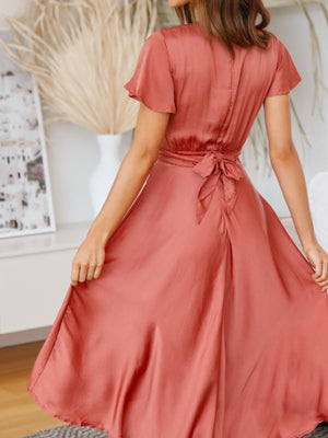 Women's Dresses Belted Cutout Ruffle Midi Dress