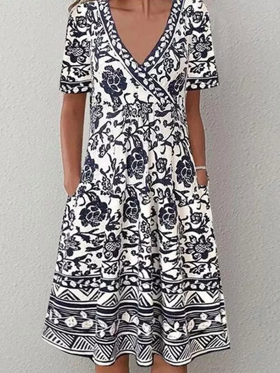 Plus Size Short Sleeve A-line Vintage Multiflora Dresses – lsmculture