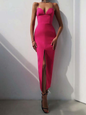 Fashion Sling Side Slit Tight-fitting Multi-color Mid-length Gown