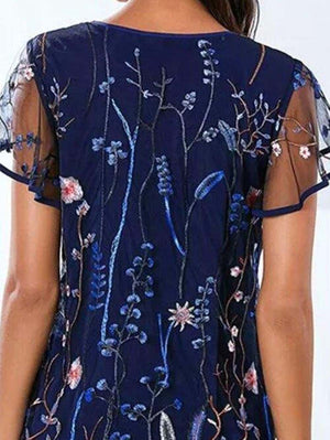 Floral Casual Round Neckline Short Sleeve Blouse