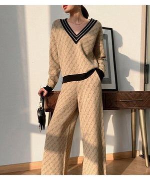 Temperament Double-sided Jacquard Sweater Two-piece Suit