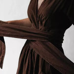 Elegant Solid V Neck Linen Bandage Waist Dresses